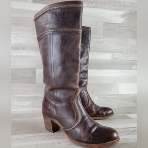 FRYE Jane Brown Textured Leather Pull-on Heeled Boots Women's 10B #77231